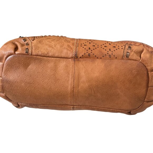 Tan Leather Shoulder Bag Floral Western Boho Soft Slouchy Everyday Purse - Picture 5 of 8